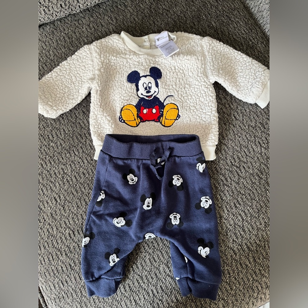 Disney Baby Cream and Blue Textured Outfit